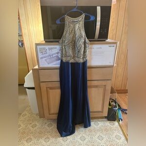 Elegant Blue and Gold Gown